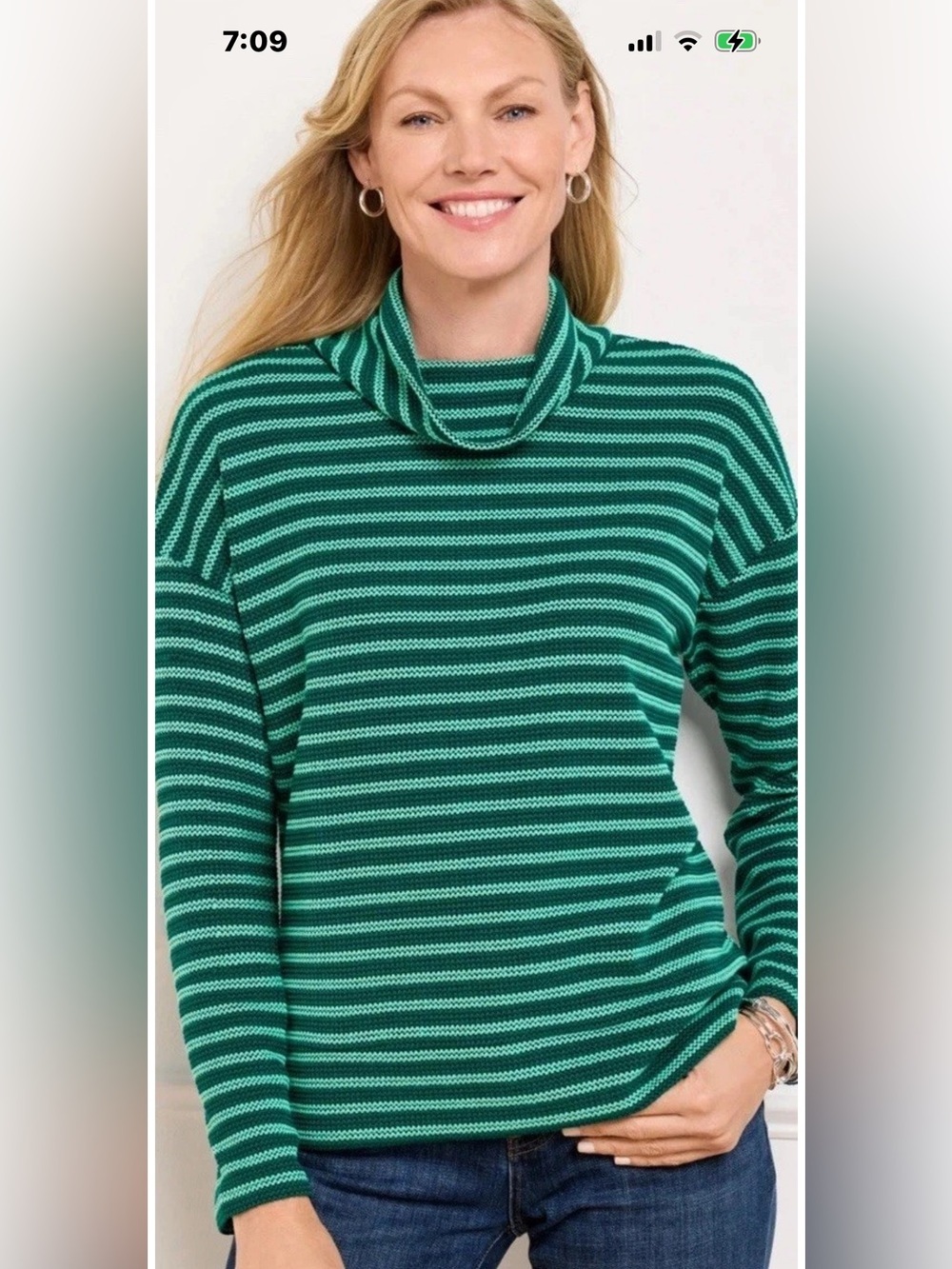 NWT Talbots Striped Cowl Neck Top- Green/Aqua SZ PM